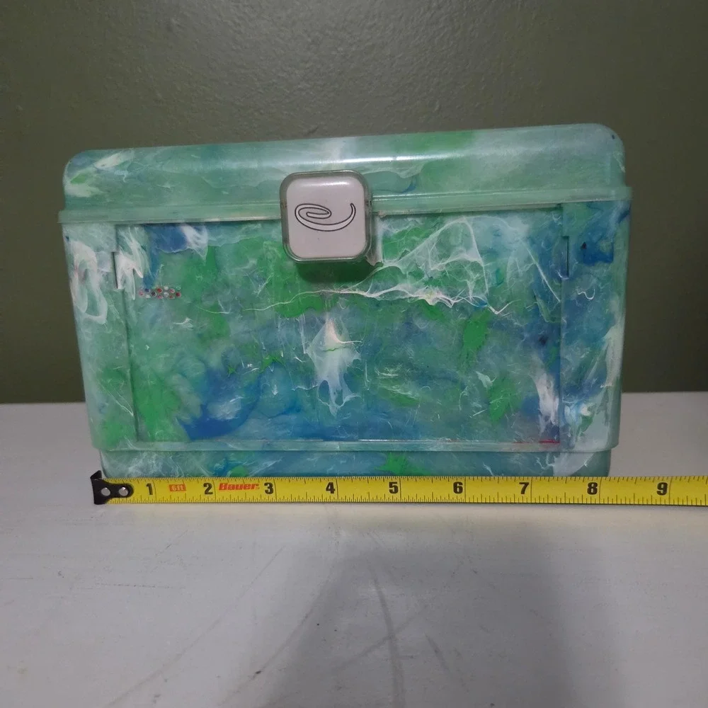 Caboodle Vintage Green Blue Marble Makeup Organizer Mirror Case